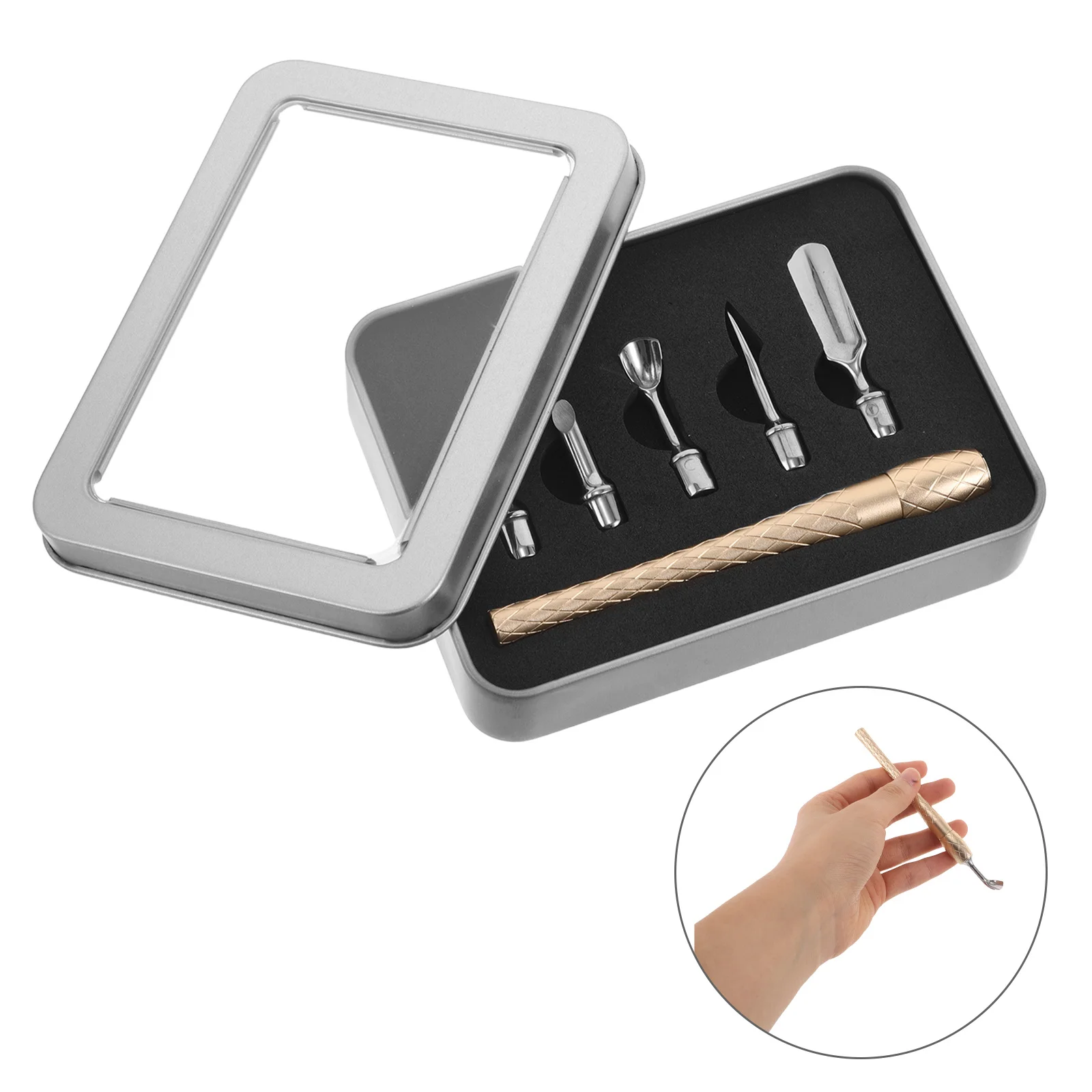

1 Set Stainless Steel Manicure Tool Set Kit With Cuticle Pusher, Nipper, Buffer, Mini Nail File, Spoon Cleaner