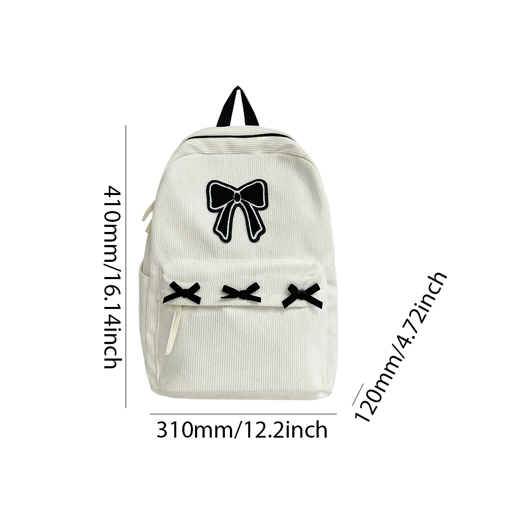 Śliczny estetyczny plecak z kokardką Czarny sztruksowy tornister dla dziewcząt Nastolatki Student Book Bag Women Casual Travel Daypack Rucksack