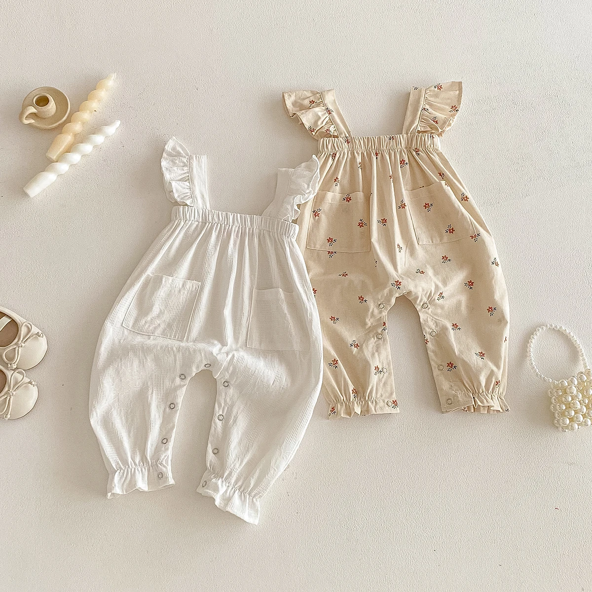 Baby Girls Jumpsuit Spring Summer Ruffles Lace Flroal Bodysuit for Toddler Clothing Elegant Kids Overalls Little Girls Rompers