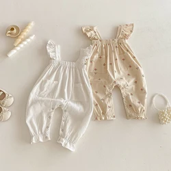 Baby Girls Jumpsuit Spring Summer Ruffles Lace Flroal Bodysuit for Toddler Clothing Elegant Kids Overalls Little Girls Rompers