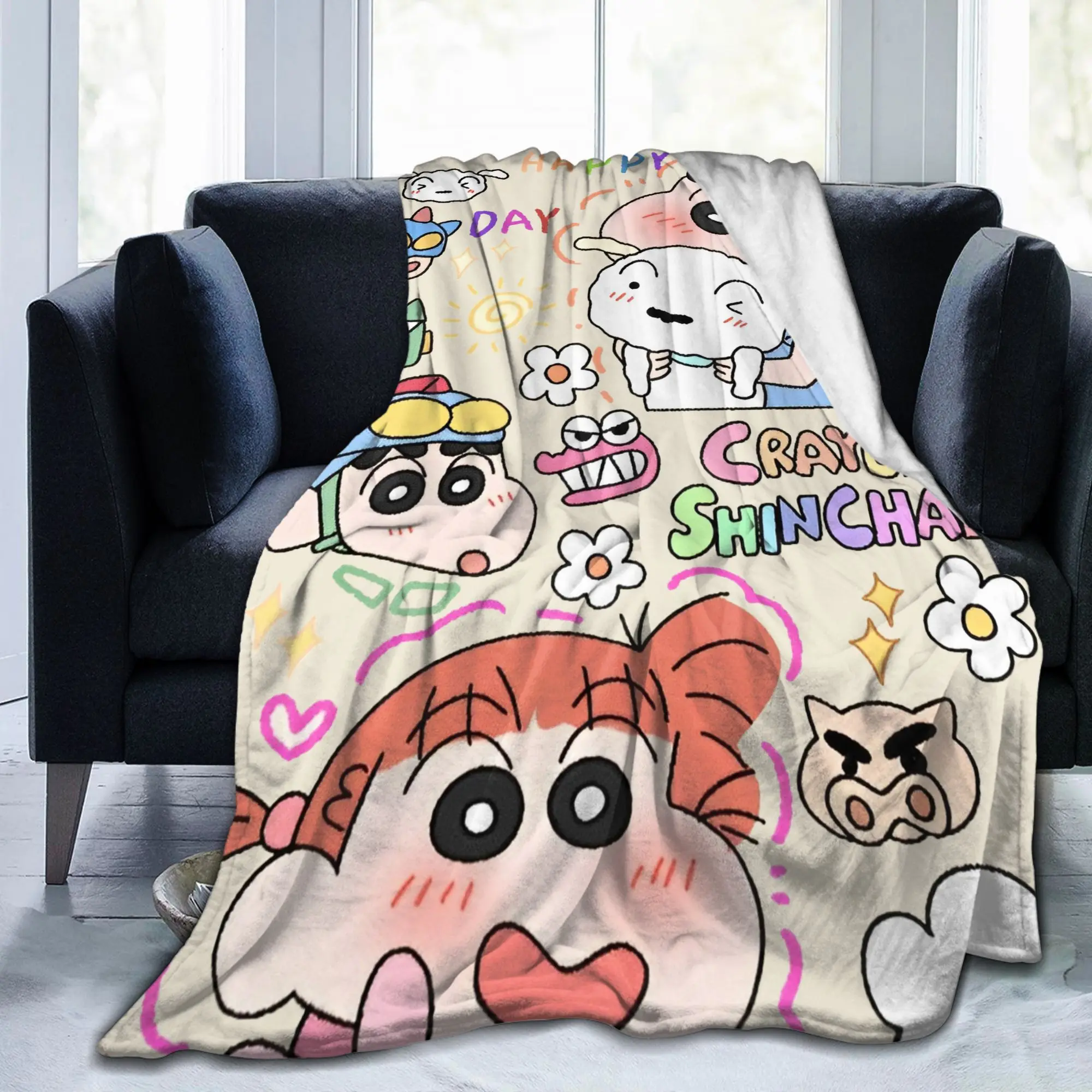 Kawaii تلوين شين تشان غطاء بطانية الفانيلا أنيمي شيرو نيني فائقة النعومة رمي بطانية للمنزل الأريكة السرير البساط #1