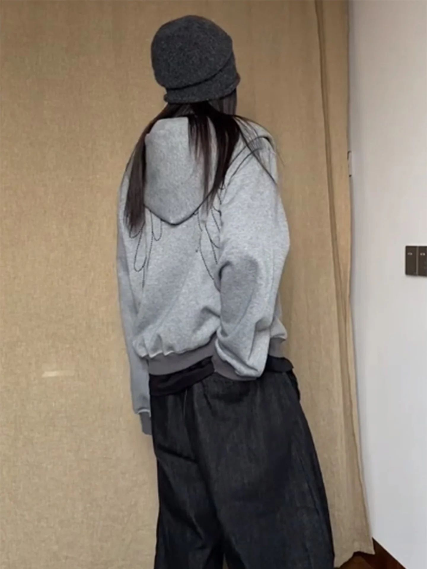 Retro American Hooded Zipper Cardigan Women's Spring Autumn Loose Casual College Sle Sweatirt Long Sve T-irt