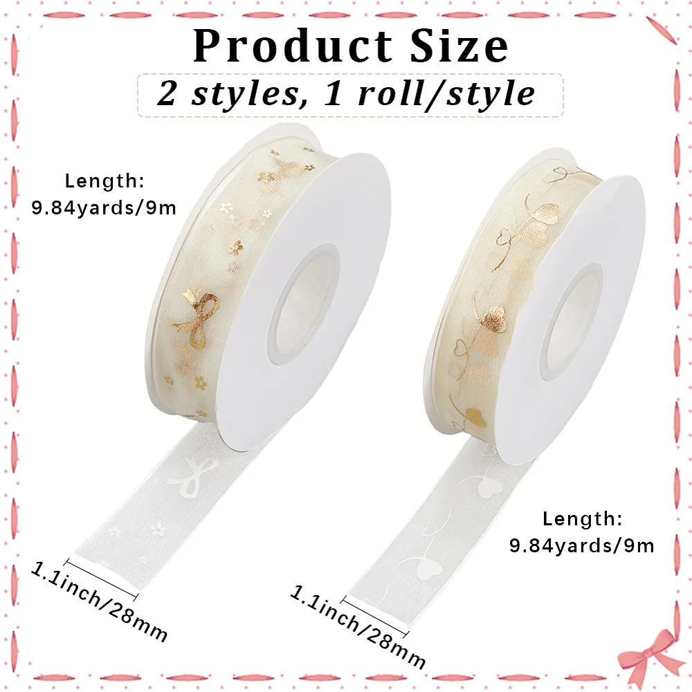 2 Rolls 2 Styles Chiffon Lace Trim for Sewing Decoration Mixed Shapes 1-1/8 inch(28mm) 9.84 Yards(9m)/Set