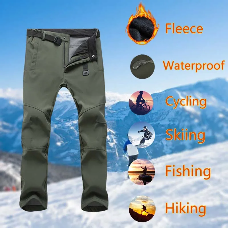 

Men's Autumn and Winter Outdoor Sprint Pants Thickened Large Fleece Pants Ski Climbing Warm Waterproof Pants