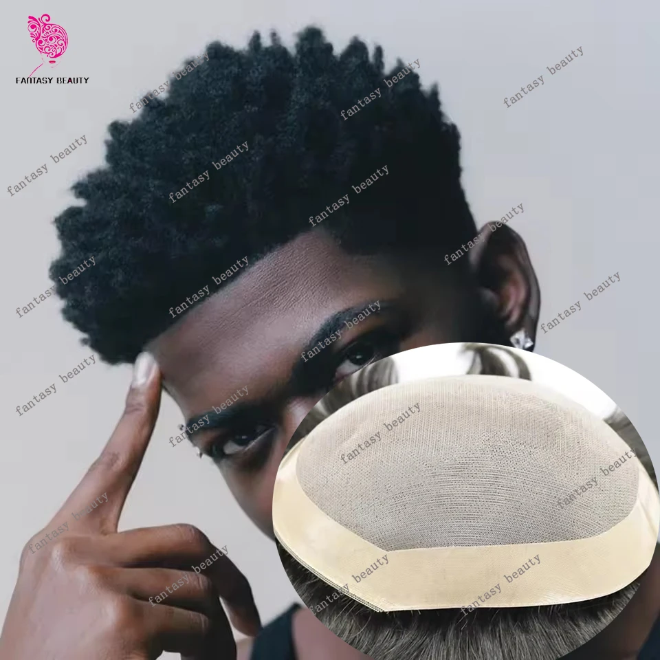 

6mm Afro Tight Curly Light Brown Black Mans Toupee Mono Lace PU Base 100% Human Hair Wigs Undetectable Hairline Weave Prosthesis