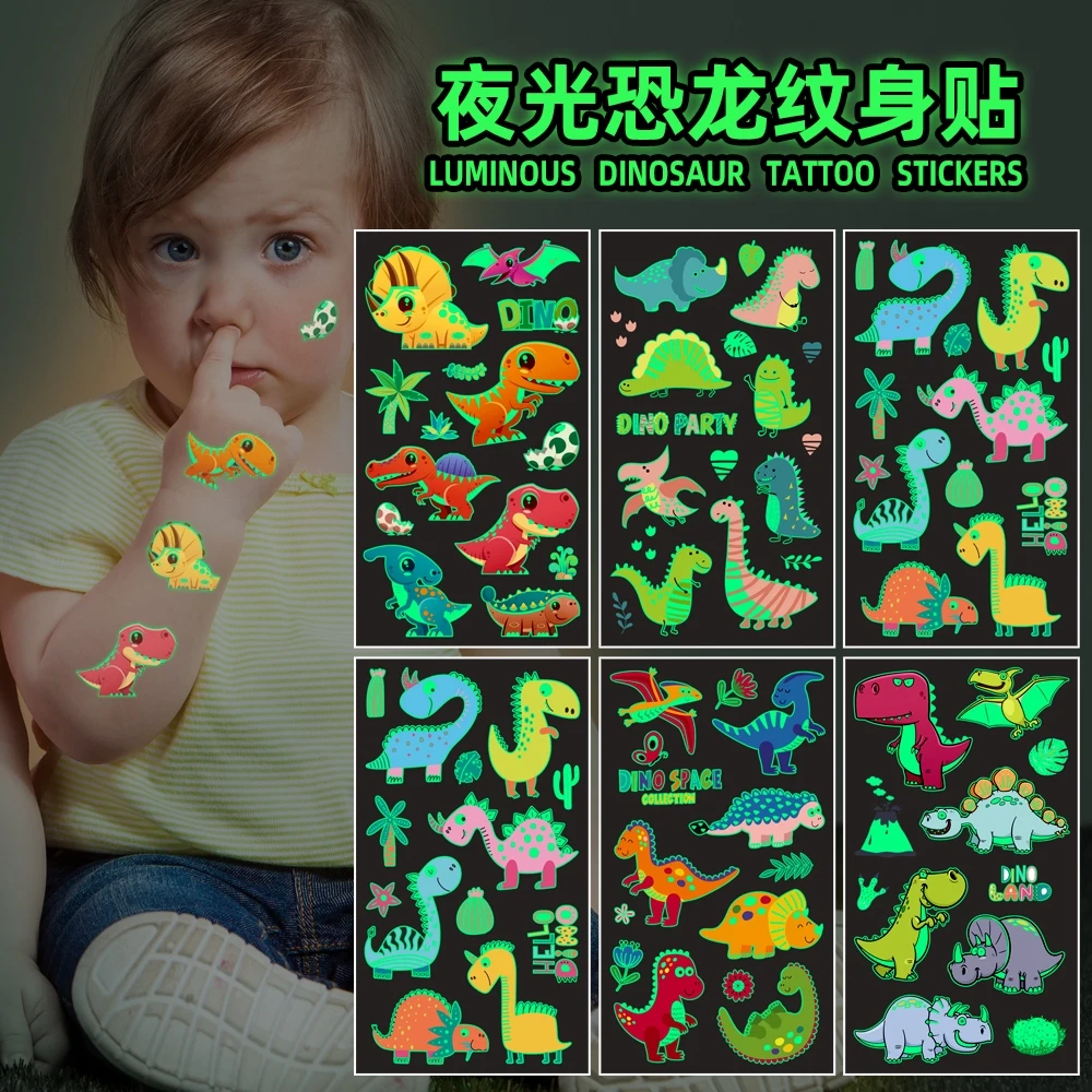 Luminous Dinosaur Temporary Tattoos,Glow in The Dark Fake Tattoos Stickers for Dino Birthday Party Supplies Favors for Boy Girl