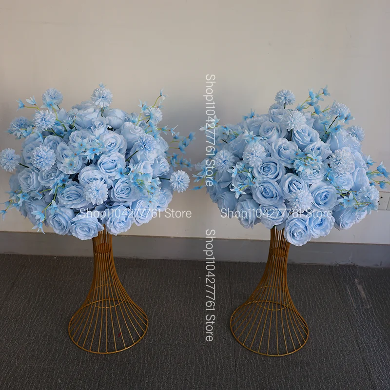 Hochzeitsdekoration: Blumen-Centerpiece, hellblaue künstliche Rosenblumenkugel, Kranz, luxuriös für Zeremonie, Empfang, Tischdekoration, Event-Hintergrund – Detail 2
