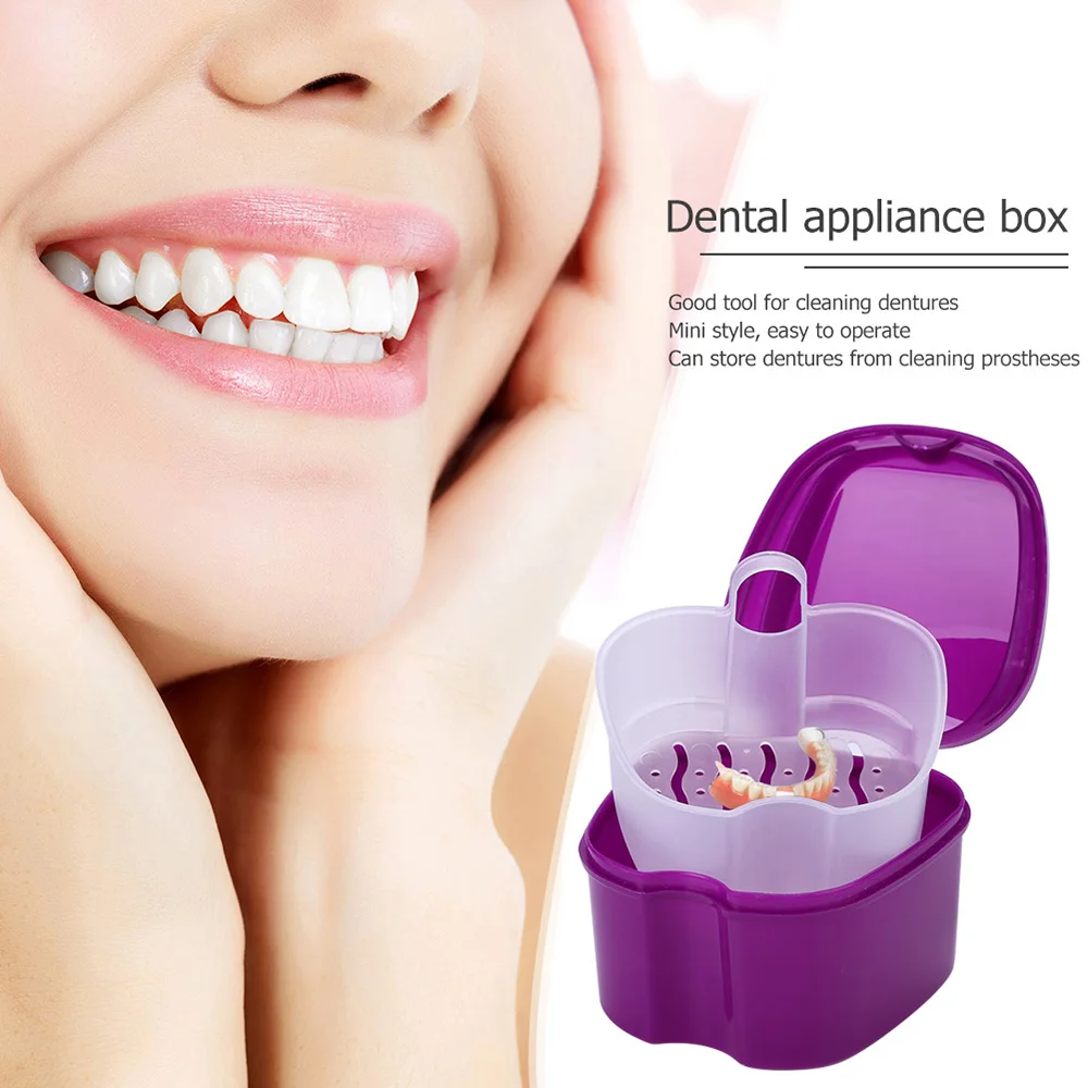 1Pcs Denture Box With Hanging Net False Teeth Storage Cleaning Case Portable Dental False Tooth Holder Oral Care Accessories