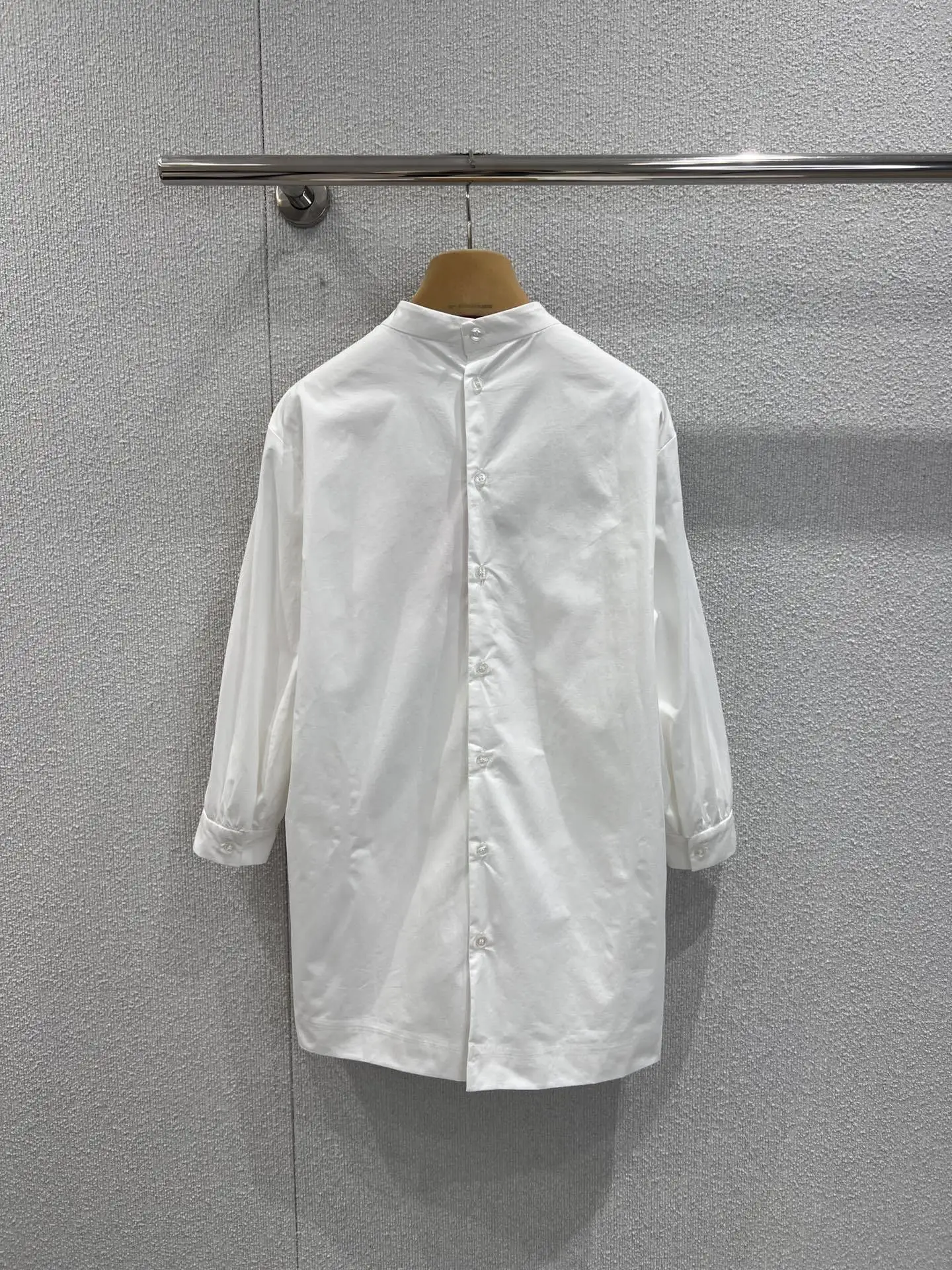 

2026 early spring new high-quality pure cotton poplin composite seven quarter sleeve stand up collar top for women's clothing