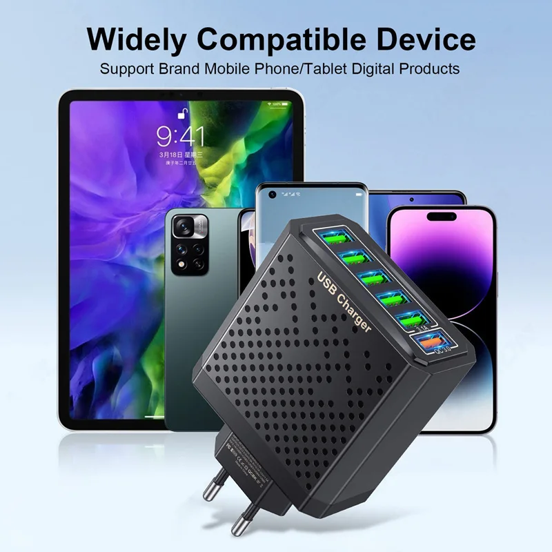 Wieloportowa głowica ładująca 6 w 1 5v3a Głowica szybkiego ładowania Qc3.0 Szybkie ładowanie do Samsung S23 Xiaomi Wtyczka adaptera Eu/kr/us/uk — zdjęcie produktu 2