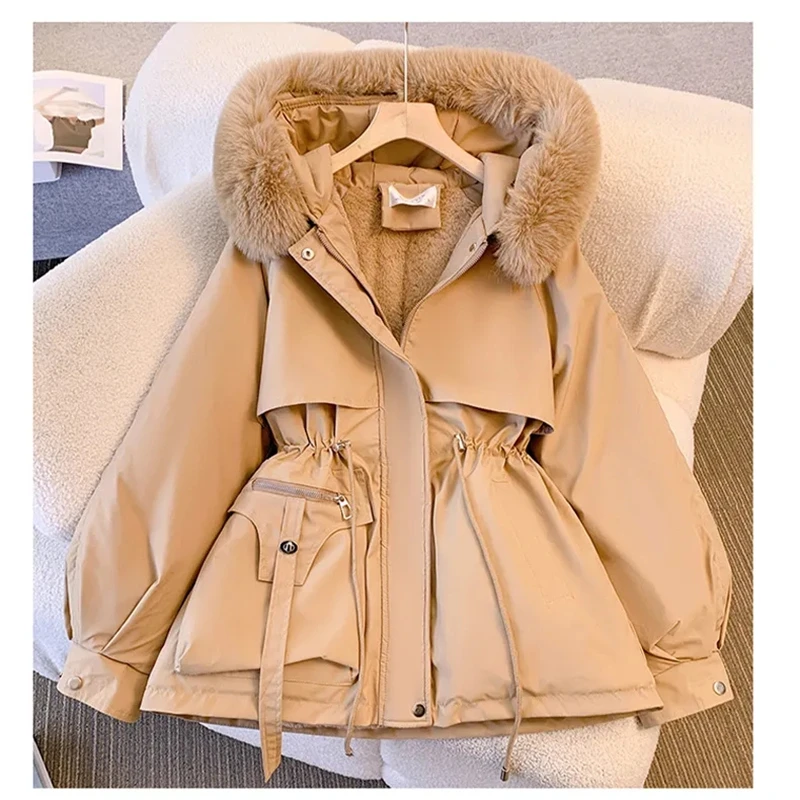 Winter Women Jacket Long Parka Fur Collar Loose Long Coat Wool Liner Hooded Jacket Warm Thick Warm Snow Wear Padded Parka