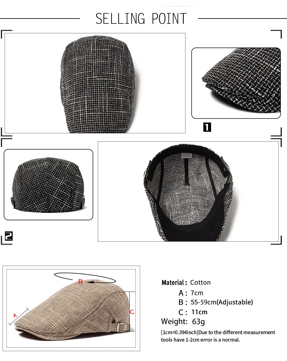 CNTANG 2024 Neue Männer Baskenmütze Frauen Klassische Vintage Leinen Berets Sommer Sonnenblende Casual Entenschnabel Hüte Zeitungsjunge Mütze Unisex Einstellbar – Detail 2