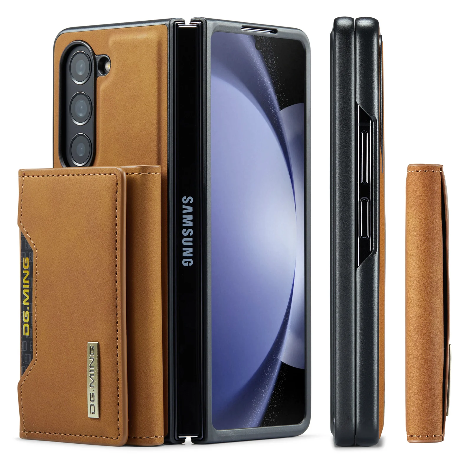 DG.MING 2in1 Leather Magnetic Removable Wallet Case for Samsung Galaxy Z Fold 5 4 3 ZFold5 Vintage Cards Holder Zipper Cover