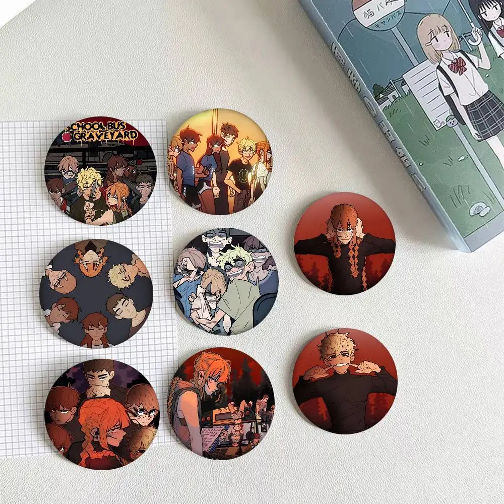 Comics S-Schule B-Bus G-Friedhof Rundes Abzeichen Kreative Brosche Kleidung Rucksack Accessoires Anstecknadel
