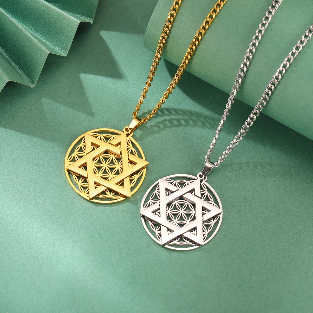 Dawapara Flower of Life Yoga Necklace OM Symbol Pendant Buddhist Spiritual Meditation Amulet Stainless Steel Jewelry