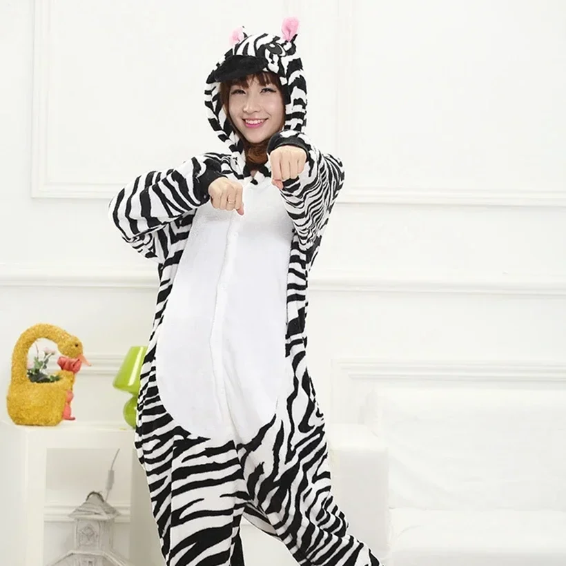 Men Women Onesies Pajamas Cartoon Zebra Pyjamas Adults Animal Kigurumi Halloween Costumes Sleepwear Plush Overalls Jumpsuit