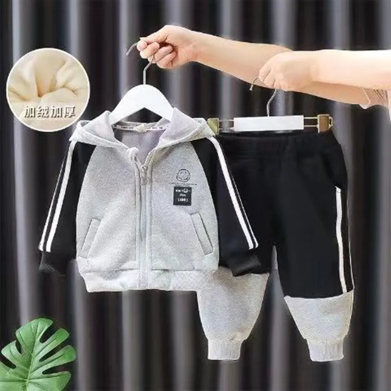 Conjunto de ropa de invierno para niños, suéter de felpa, ropa con capucha para niños de 1 a 6 años, conjuntos cálidos, ropa informal para niños, 2 piezas