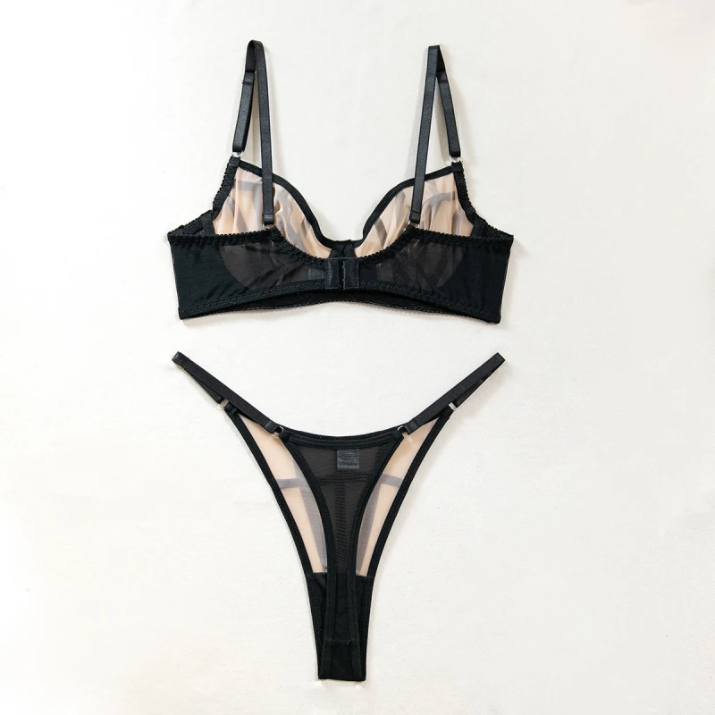ビキニ超薄型ブラジャー中空アウトパッチワーク女性の Tバックセクシーセット