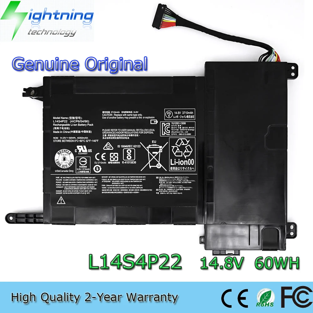 Brandnew Genuíno Original L14s4p22 14.8v 60wh Bateria do Portátil para Lenovo Ideapad Y70015isk Y700-17isk Y700 Série L14m4p23 4050