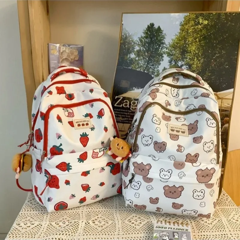 

Cartoon Strawberry Print Pattern School Bag Youth High Capacity Mochila Student Backpack Teenage Girls Mochilas Bags Girls