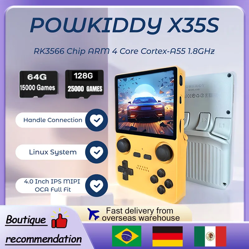 POWKIDDY X35S Handheld Game Console 3.5 Inch IPS Screen 640x480 Retro RK3566  Opendinglinux Hall Joystick Children's Gifts New