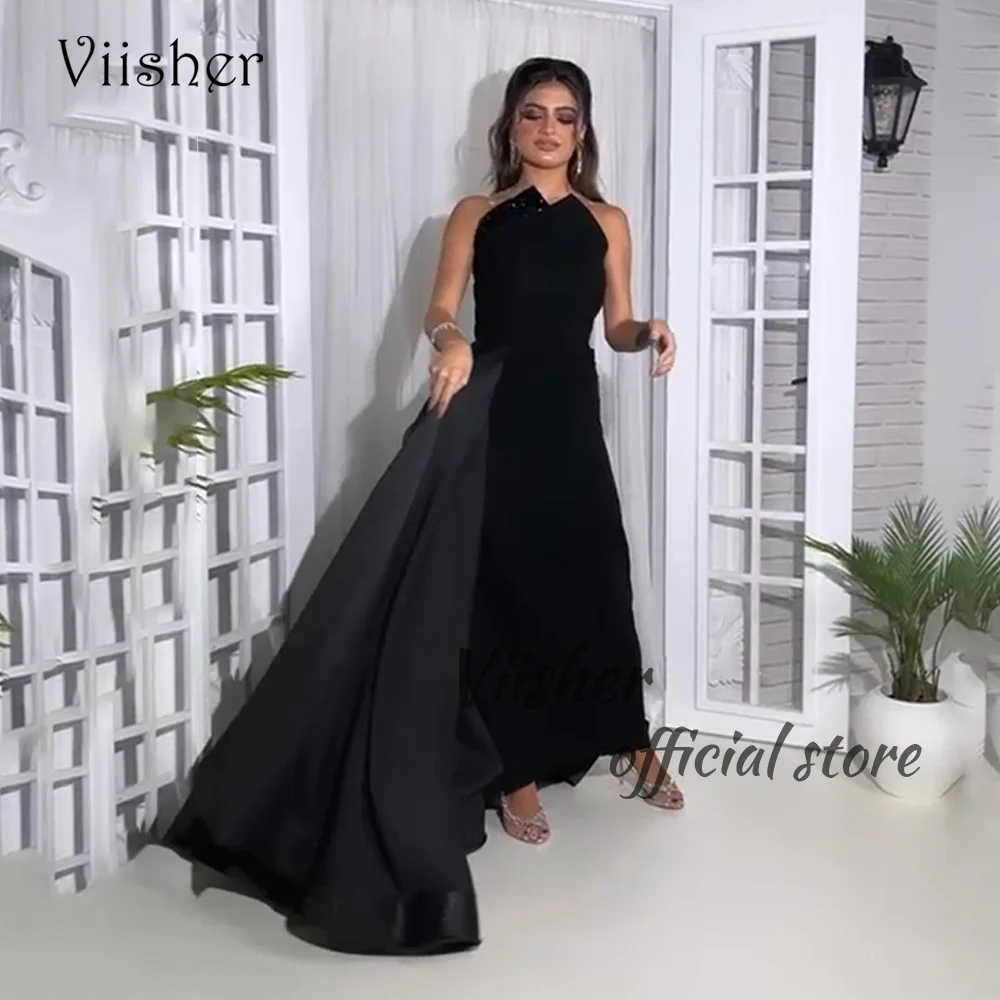 Viisher-Robe de Soirée Sirène Noire Sans Bretelles avec Traîne, Longue Tenue de Bal Arabe de Dubaï, Personnalisée