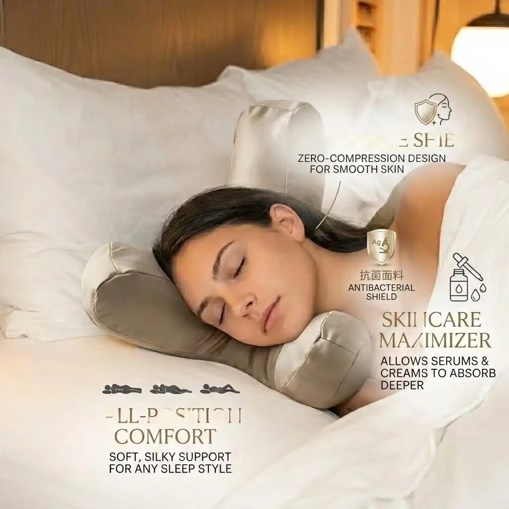 Copper Ion Ergonomic Pillow, Anti-Wrinkle Multi-Position Support for Side & Back Sleepers, Smooth Fabric Protects Hair & Skin