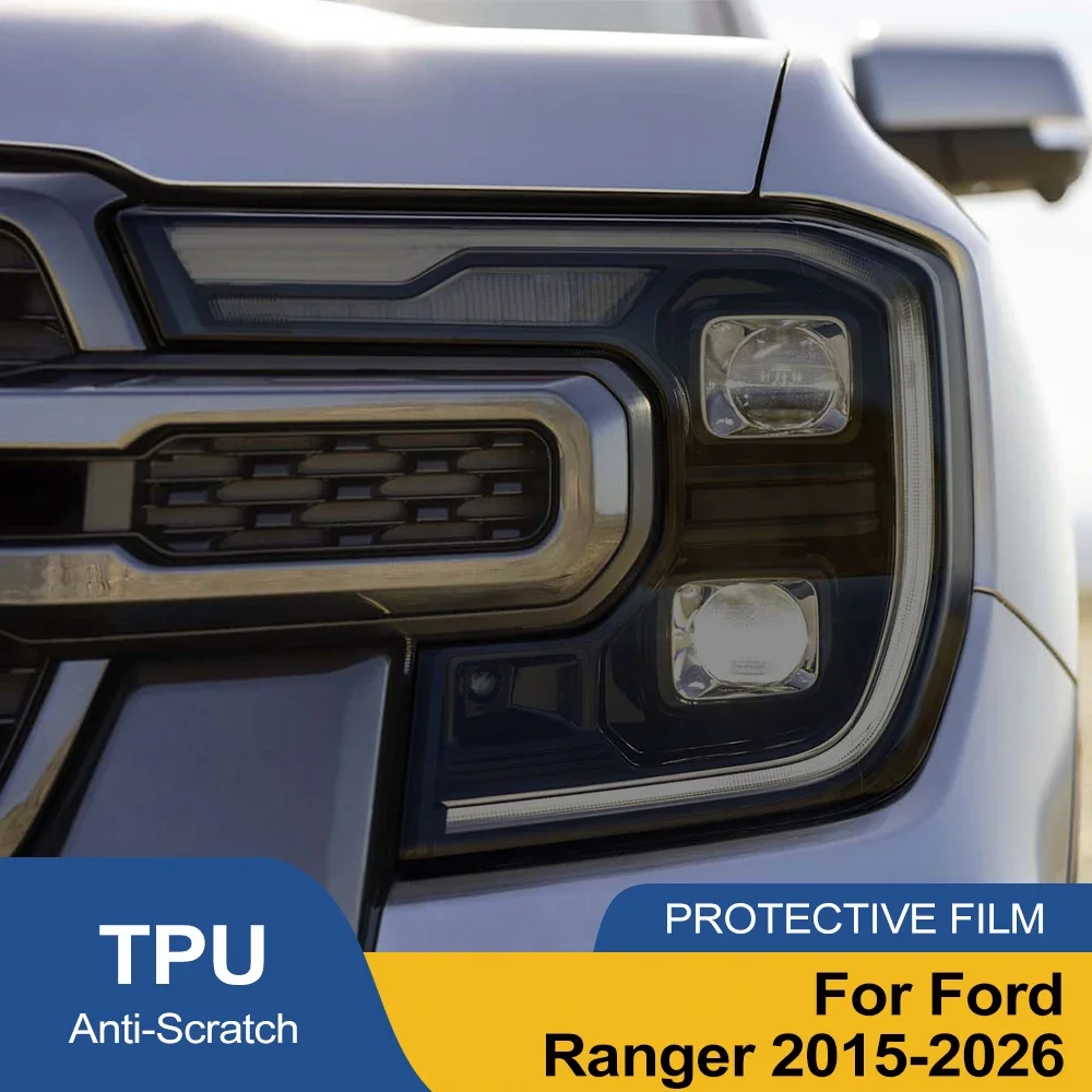 For Ford Ranger 2015-2026 Smoke Black Pre Cut Car Headlight Protective Film Anti-Scratch High-Gloss Vinyl Film Car Accessories