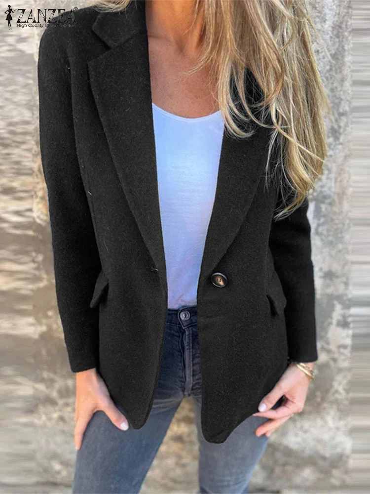 Zanzea casual senhora do escritório lapela gola outwear elegante sólido viajando blazer 2024 feminino manga longa simples terno moda jaquetas