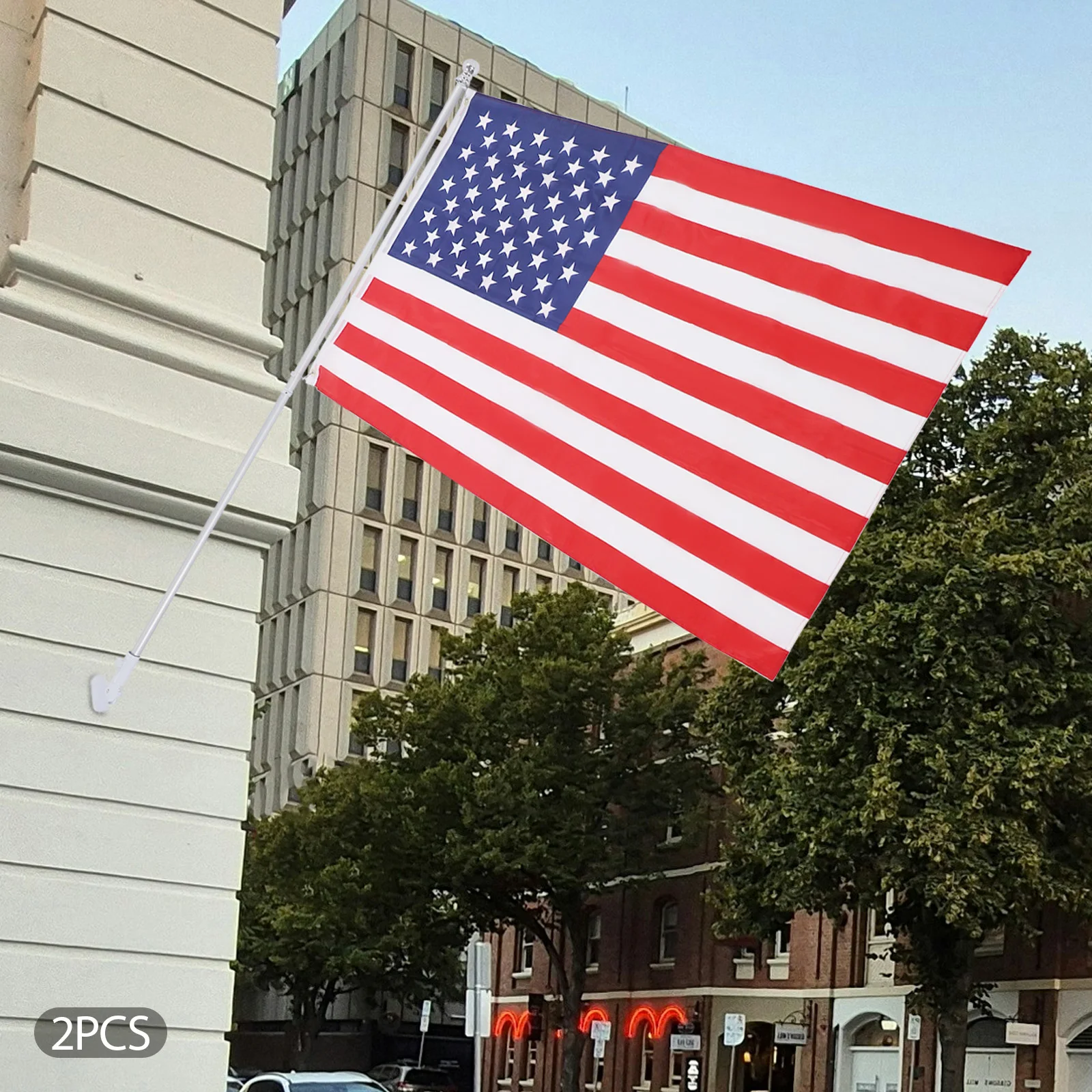 

2PCS Flag Wall Mount American Flag Kit US Display Flag with Fixing Buckles and Stable Base for Venues School Festivals Streets