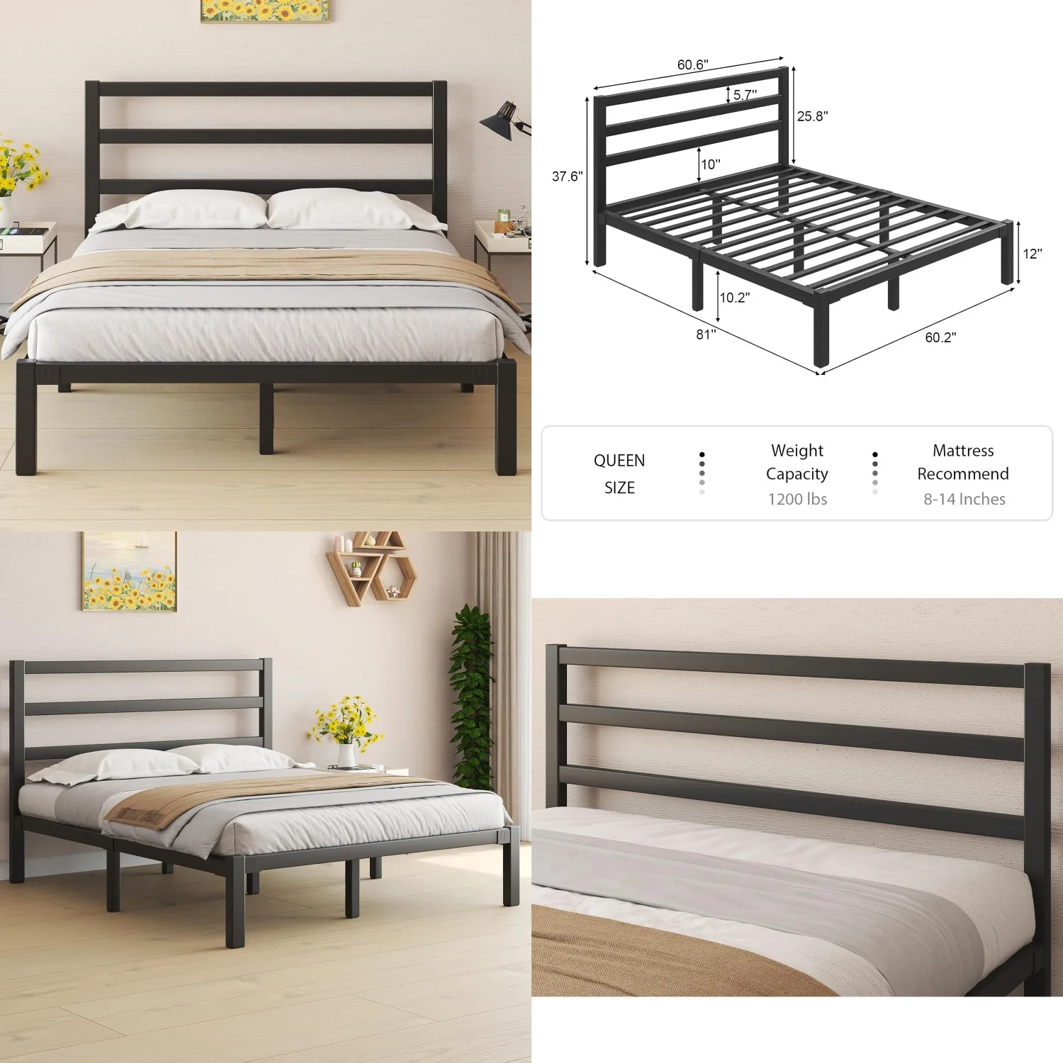 

Queen Size Bed Frame, Metal Platform Bed Frame with Headboard, Large Under Bed Storage, Strong Metal Slats Support,, Customized