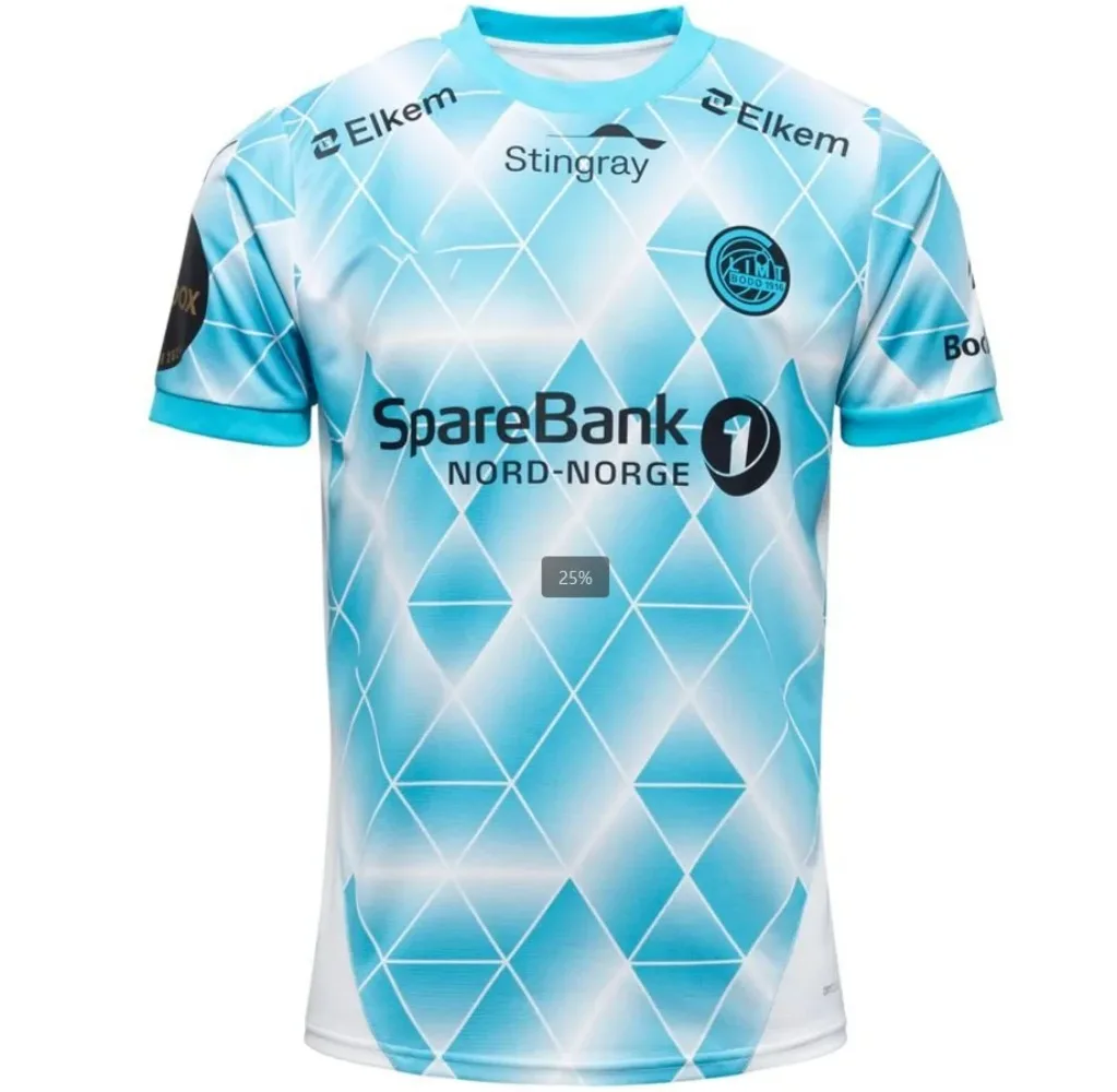 25-26 Bodø/Glimt Home and Away قمصان كرة القدم تي شيرت ثلاثية الأبعاد مطبوعة قصيرة الأكمام تي شيرت رياضي نفس الكبار والأطفال