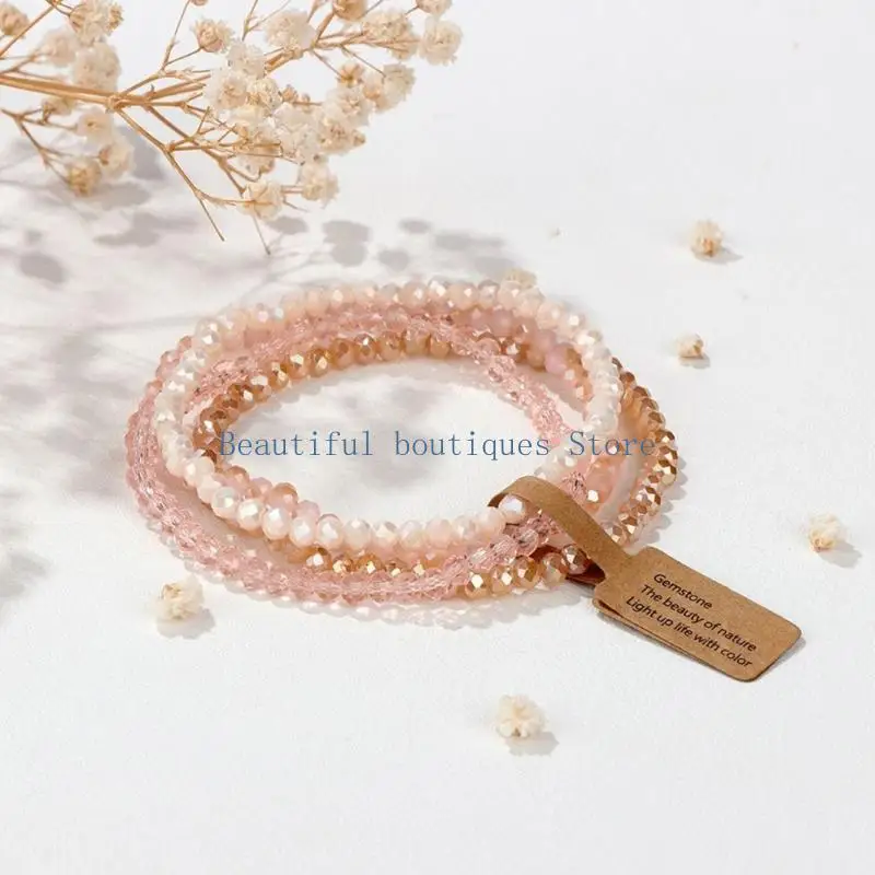 U4LF Rainbow Effect Glass Wristbands Beaded Bracelet Jewelry Set Evening Party Wear