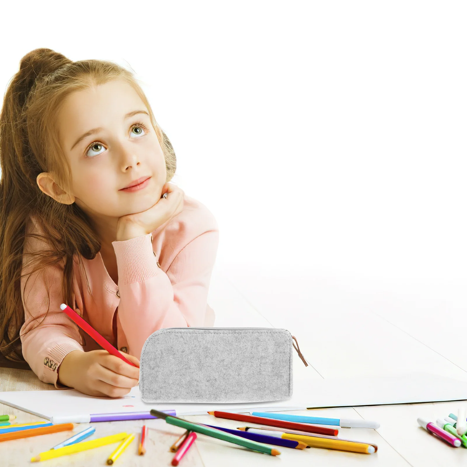 

2Pcs Pencil Pouch Felt Multi-Function Stationery Bag Large Capacity Organizer for School Office Travel Supplies Storage