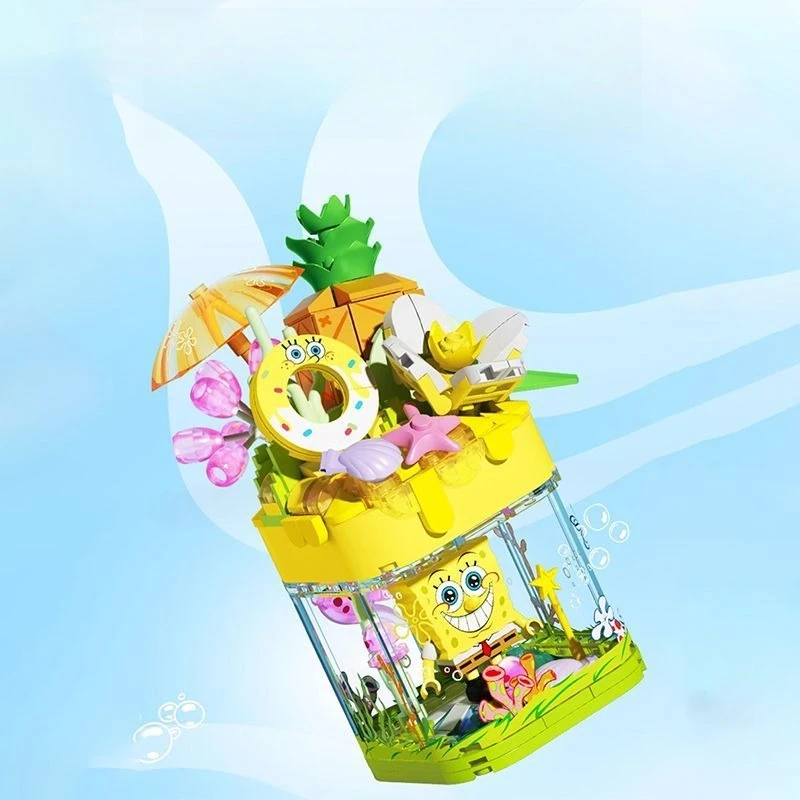 Diy Creativity SpongeBob Patrick House Building Block Pineapple Strawberry House Model Bricks Decoration Toy Kids Holiday Gift