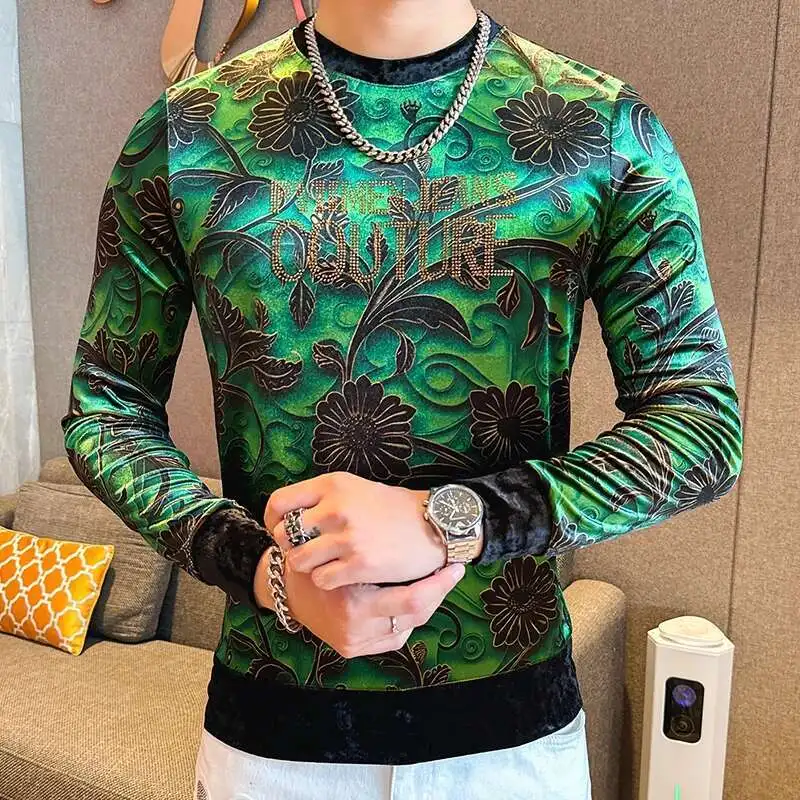 New Men Casual Fashion Hoodie Gold Velvet 3D Print Casual Tee Homme Long Sleeve Men T-Shirt Camisetas Hombre Sweater For Men