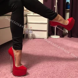 Décolleté in pelle verniciata con piattaforma rossa punta tonda tacchi a spillo solidi scarpe Sexy moda autunno banchetto Dress Pumps Zapatos Para Mujere