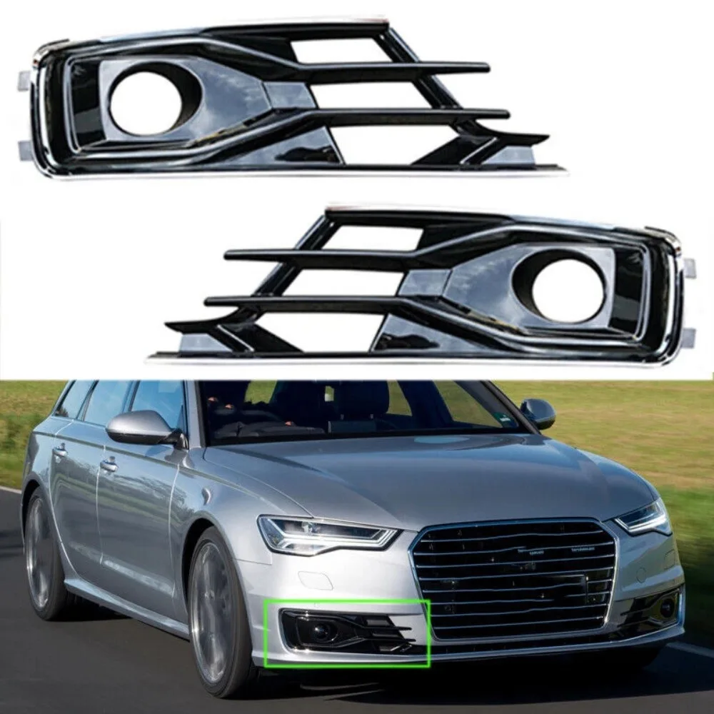

For Audi A6 / A6 Quattro 2016 2017 2018 Car Accessories 4G0807647 4G0807648 Gloss Black Fog Light Grille Cover Frame Lamp Shade