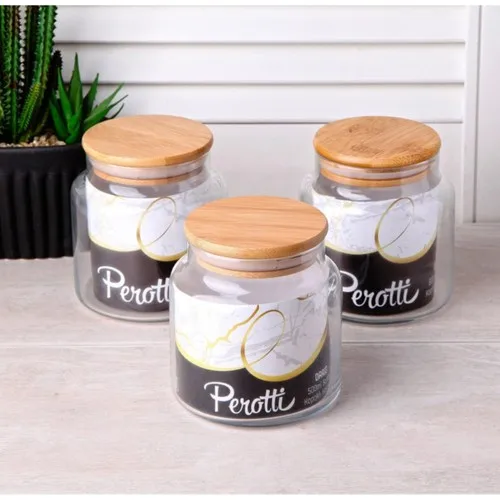 Perotti Jar With Bamboo Lid 3 Pcs 500 ml