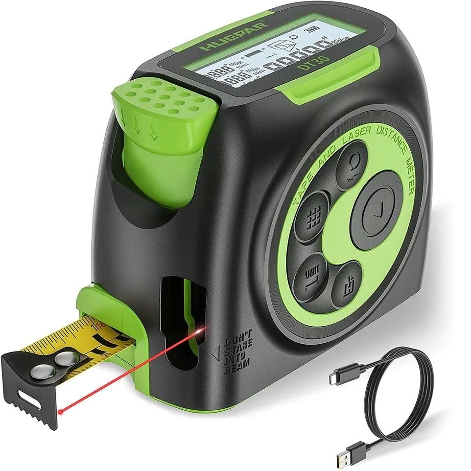 Huepar Pita Pengukur Laser Pengukur Jarak Laser 2 in 1 Pengukur Jarak Laser Digital Layar LCD Alat Pengukuran Laser Isi Ulang