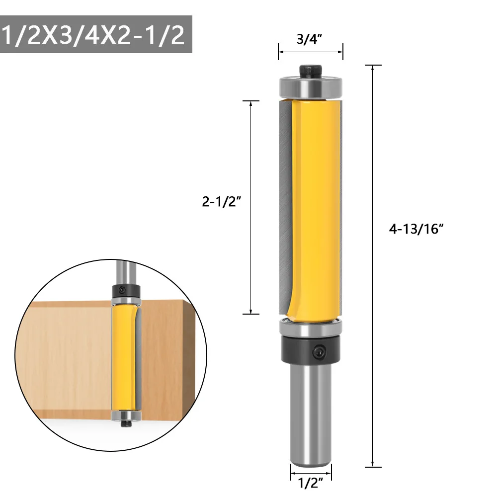 1PC 1/2" 12.7MM 12MM Shank Milling Cutter Wood Carving 1/2 SH 2-1/2" Extra Long Trim Pattern Top&Bottom Bearins Router Bit