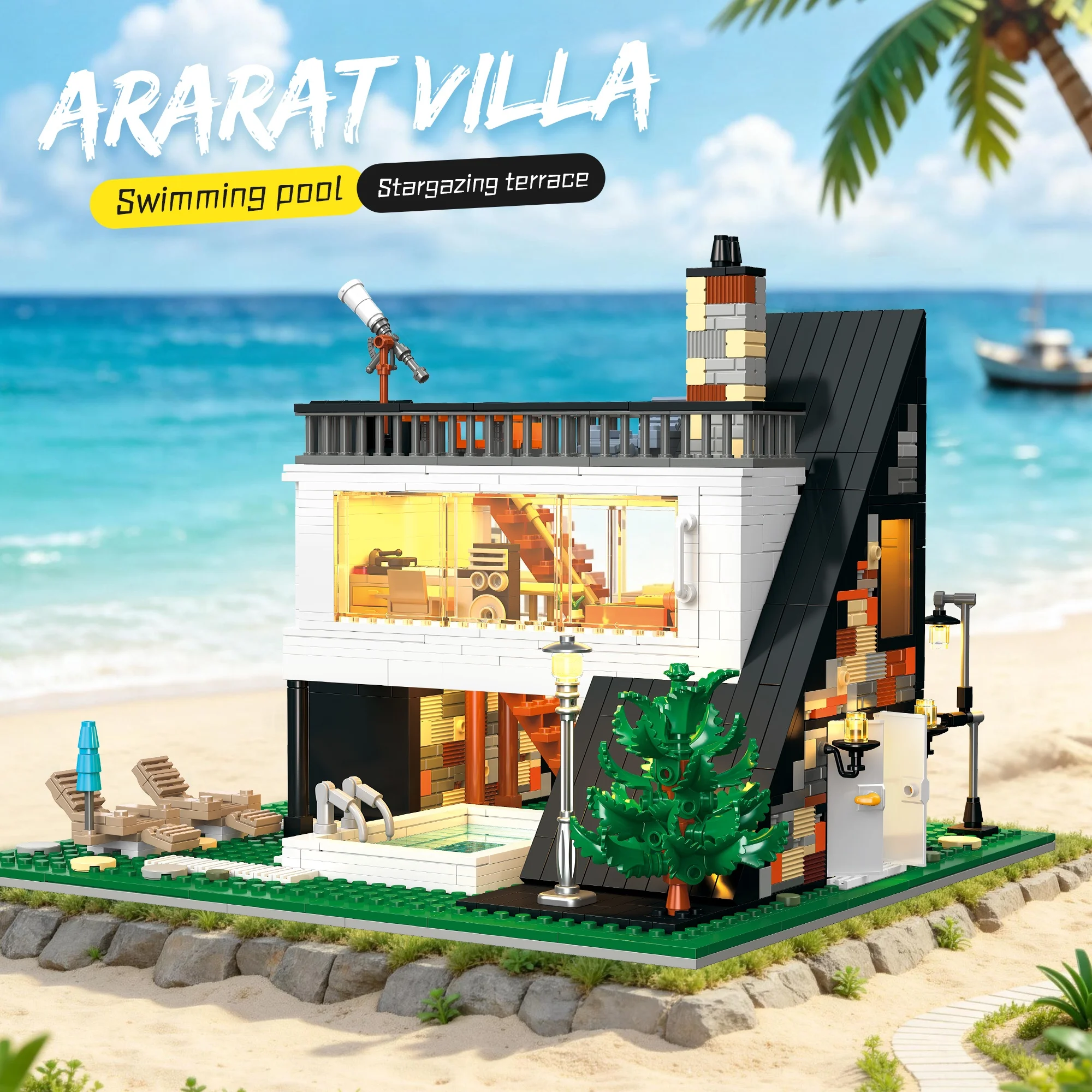 1480pcs Ararat Villa Building Blocks Creative Street View Architecture Modular Construction Model Bricks Toys for Adults Gifts