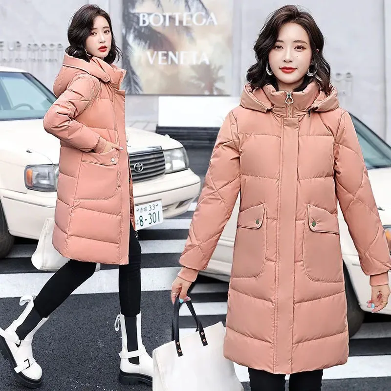 

New Long Down Cotton Coat Women's Winter Outerwear Thick Warm Quilted Jacket Casual Female Hooded Fur Collar Parker Overcoat 4XL