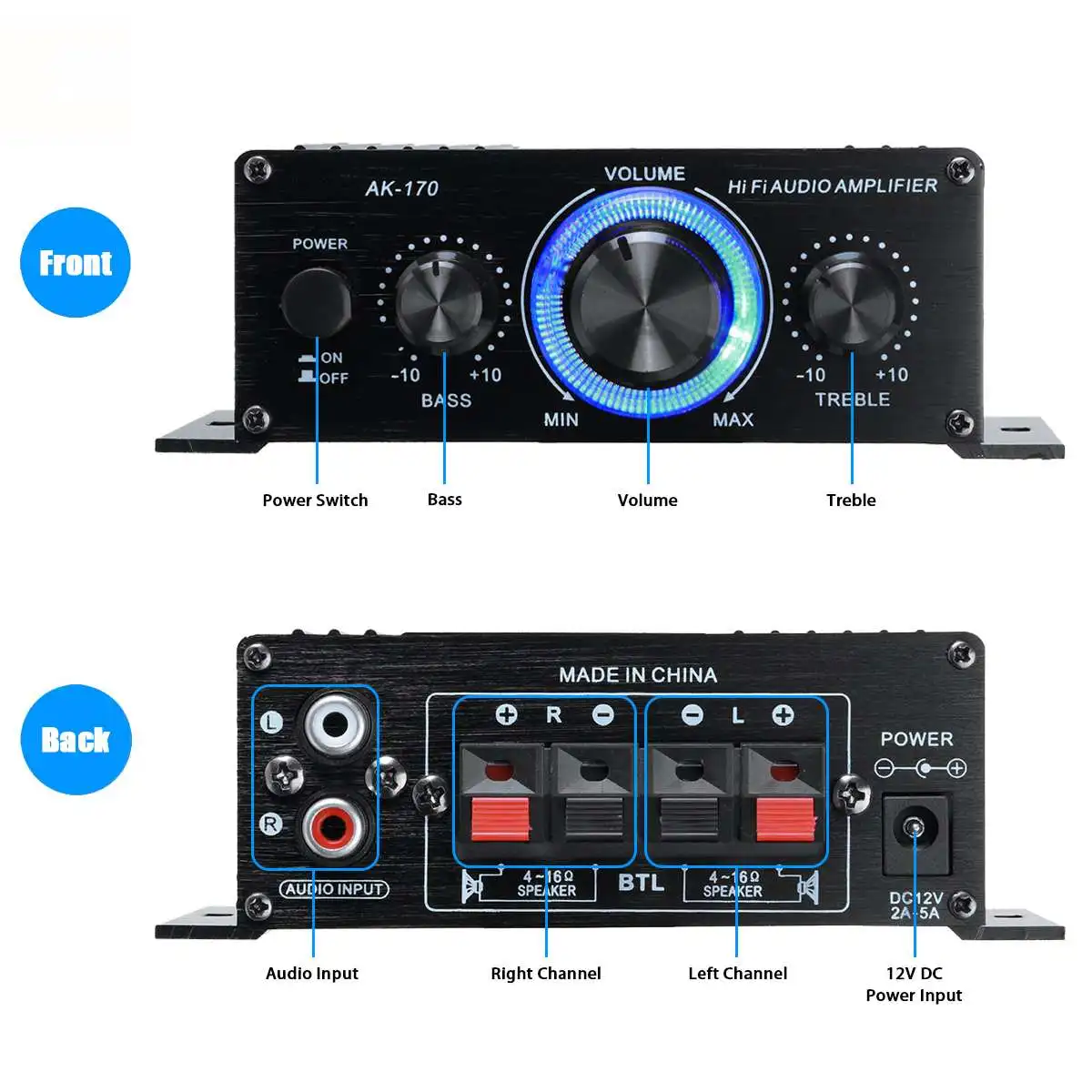 AK170/AK270 400W 12V 미니 자동차 홈 파워 앰프 Hifi 스피커 서브 우퍼 오디오 앰프 클래스 D 자동차 사운드 Amplificador No Bluetooth