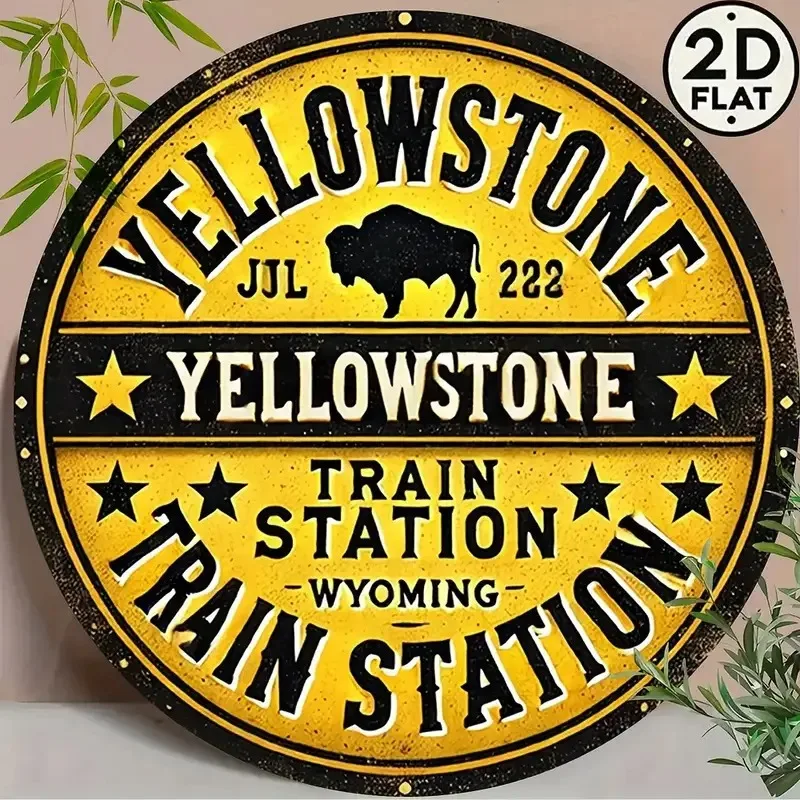 2D Flat, 2D Flat Yellowstone National Park-Themed Vintage Metal Wall Sign - 8