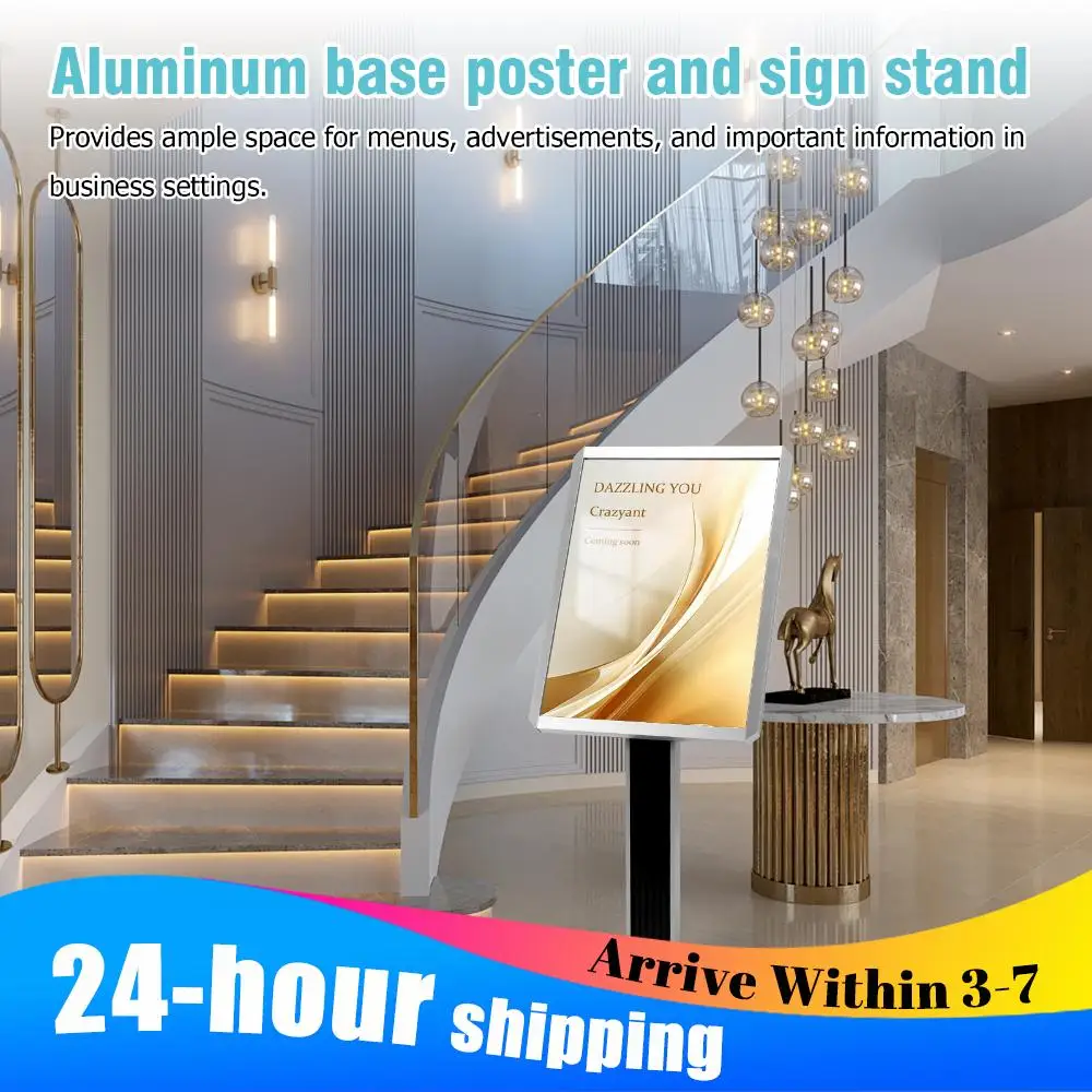 

Floor Standing Sign Holder Adjustable Pedestal Poster Banner Stand with Snap-Open Frame Display for Malls Schools Restaurants