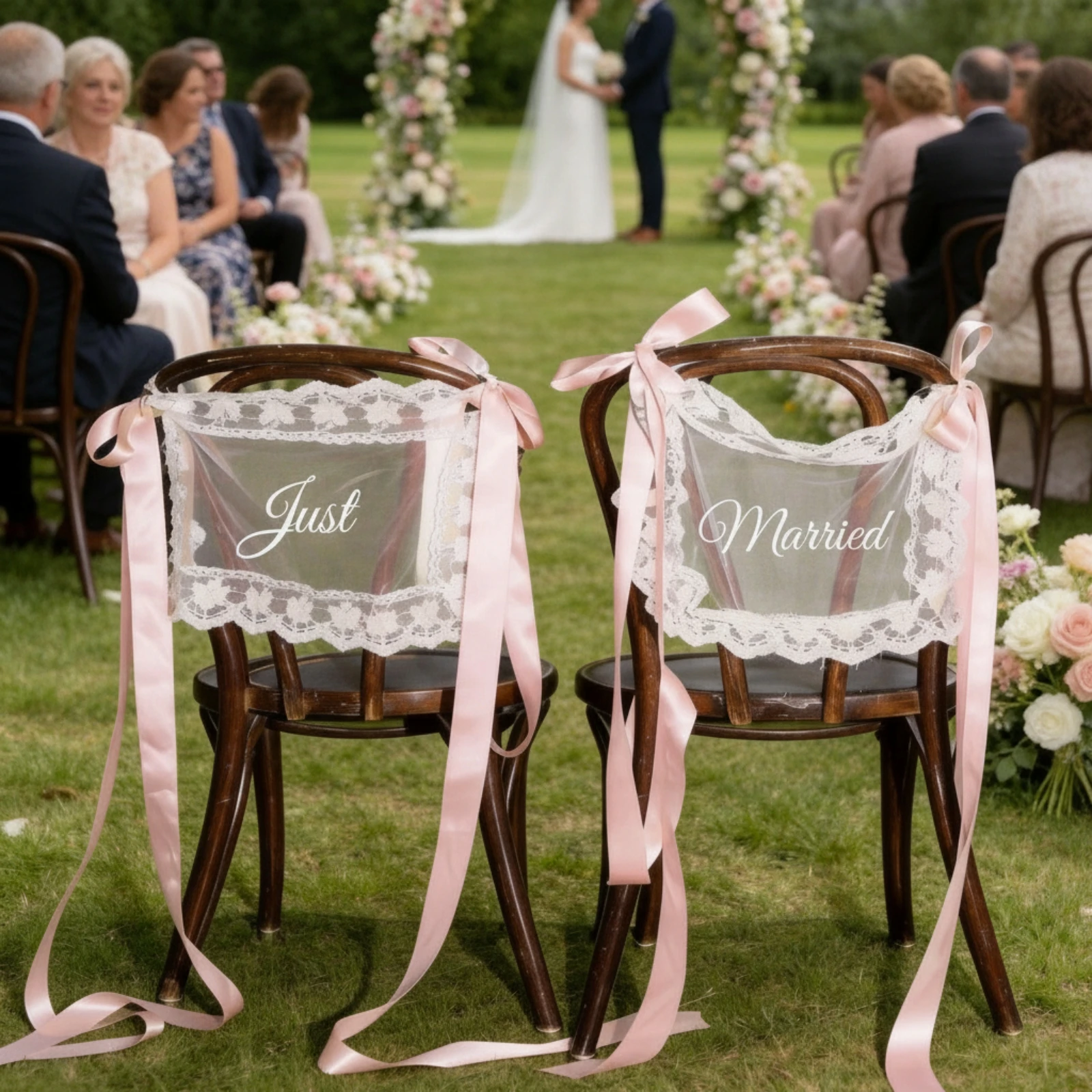 Tulle Chair Bows with Lace Delicate Chair-Back Decorations with Ribbons Sash Versatile High-Quality for Brides