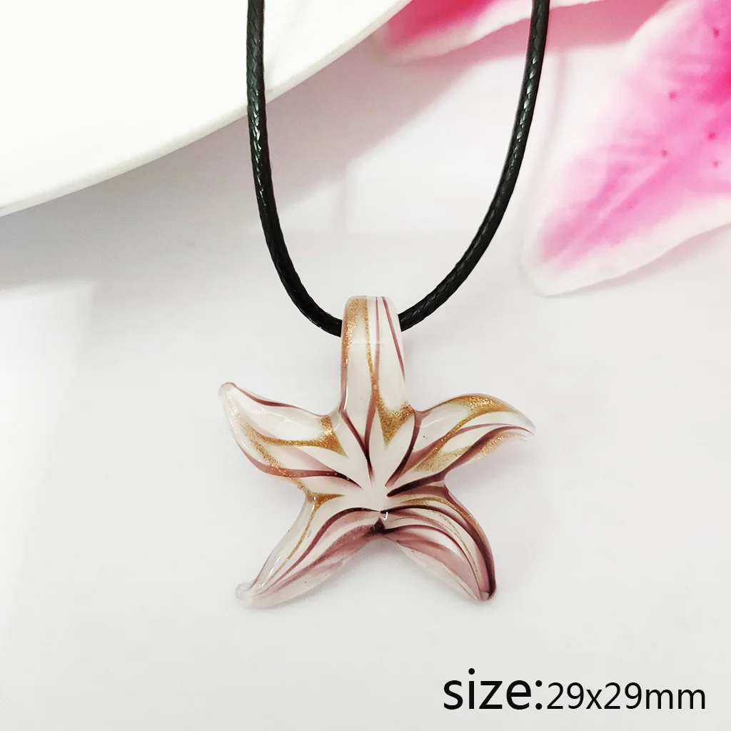 1PCS Sea Star Starfish Pattern Murano Glass Pendant Necklace Jewelry Pink Lampwork For Women 29MM Fashion Decorations