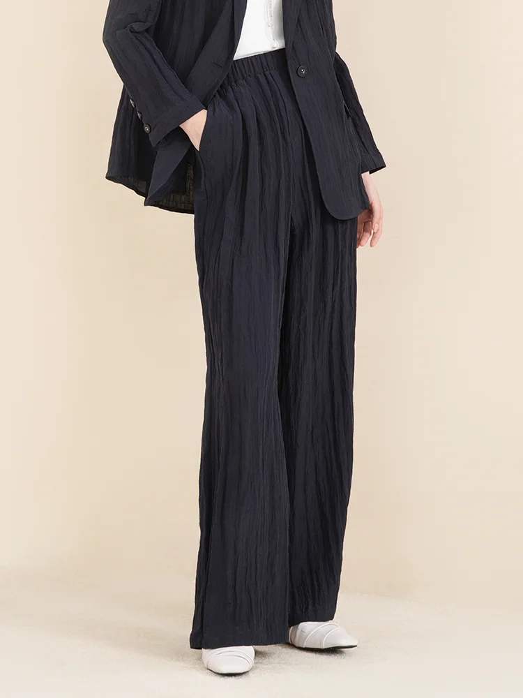 

Повседневные легкие плиссированные брюки с широкими штанинами прямого кроя, классические брюки-костюмные в королевском синем цвете для женщин, модные и универсальные, весна-лето