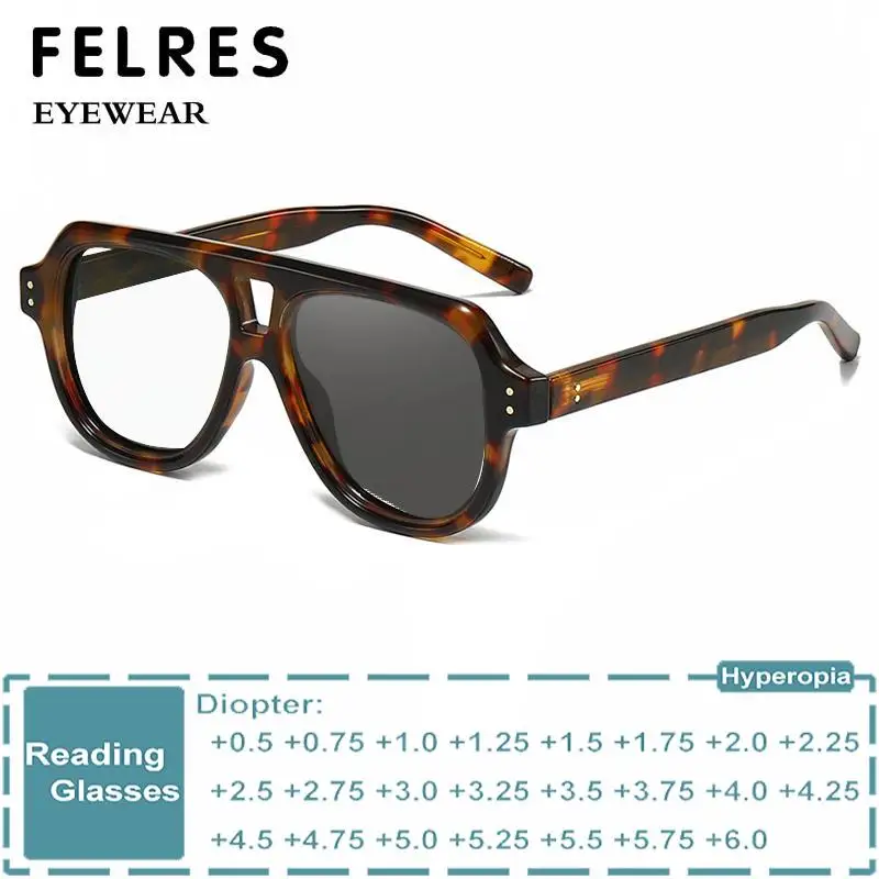 プレミアムダブルブリッジ調光老眼鏡-メンズ-厚フレーム-完成品-老眼鏡-アウトドア-変色リーディンググラス